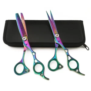 Professional Hair Cutting Scissors Thinning Shears Set 6 Inch - Multicolor
